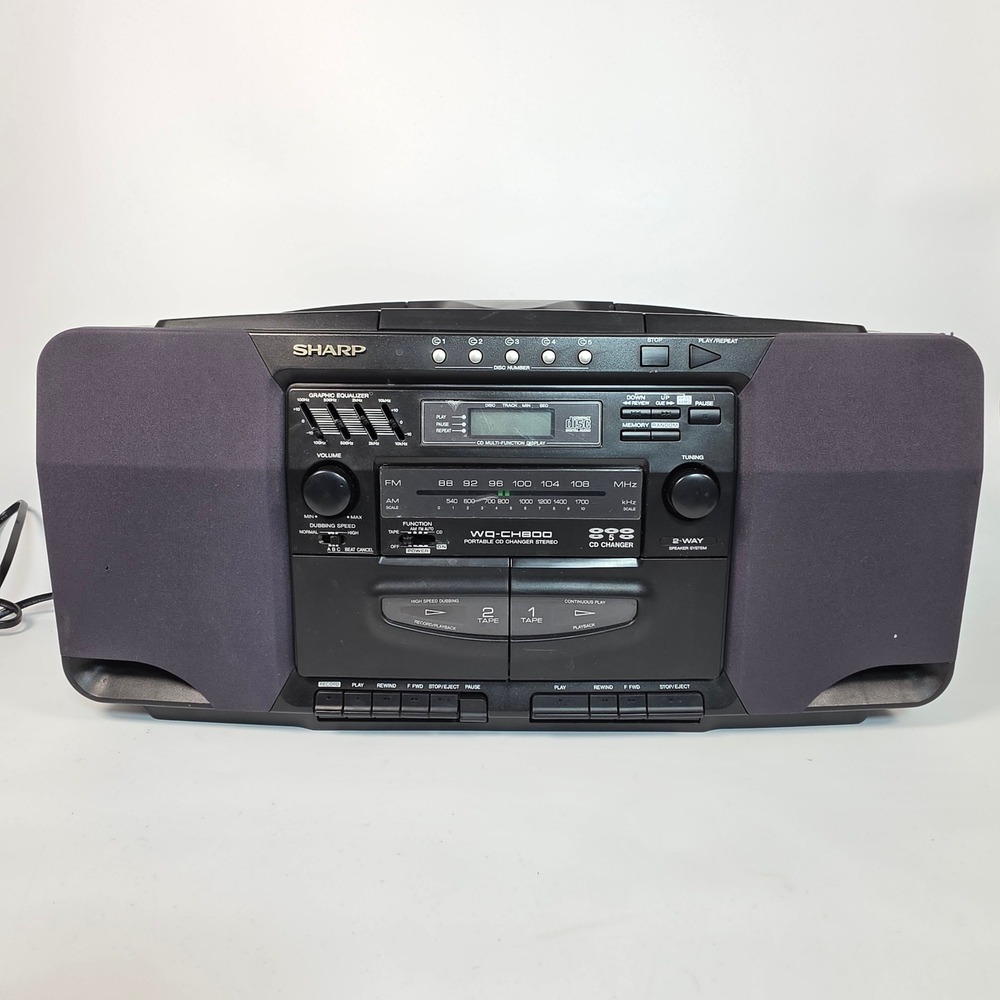 Vintage Sharp WQ-CH800 Portable Stereo Boombox 5 Disc CD Dual Cassette Radio